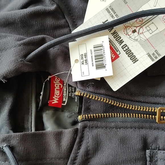 Wrangler workwear duck cotton hooded vest xl Navy great to layer work or casual - Picture 7 of 9